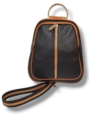 Valentina Italy Genuine Italian Black Pebbled Leather Convertible Backpack Bag